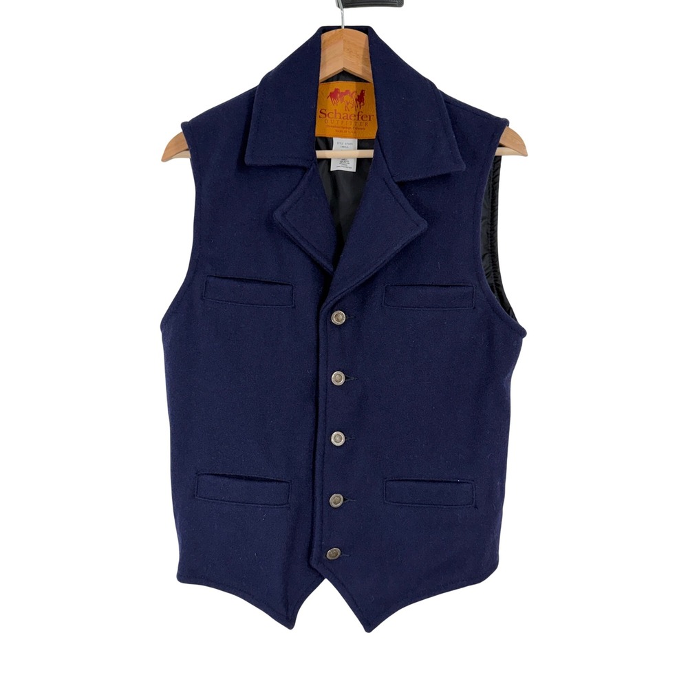 Schaefer Outfitter Navy Wool Blend Western Vest Style SF805 USA Small Cattle